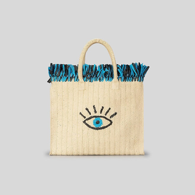 Evil Eye Straw Tote Bag