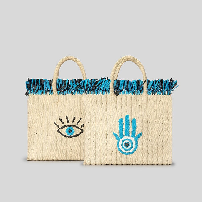 Evil Eye Straw Tote Bag